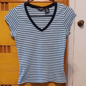 Mixit Women's Black and Light Blue Striped Tee